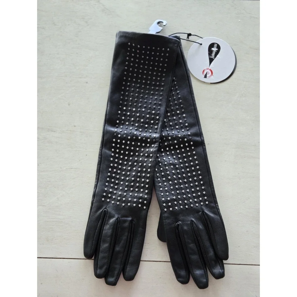 NWT Gloves Black Neiman Marcus Brian Atwood Women's S/M Long Leather Studded